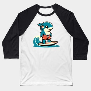 Cute Vintage Shark Surfing Baseball T-Shirt